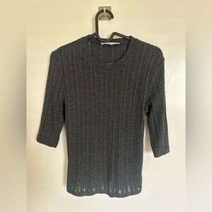 Mango Ribbed Short-Sleeve Knit Top - Charcoal Gray